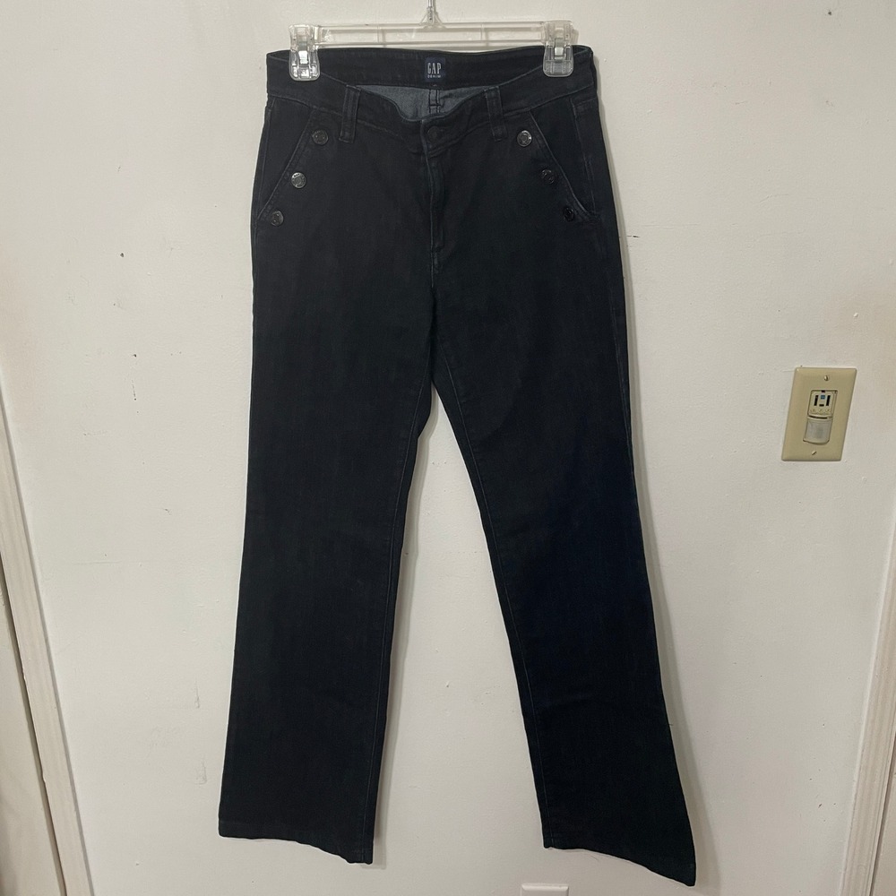 Gap Denim Womens Wide Leg Sailor Button Front Jeans Dark Wash Blue Size‎ 26